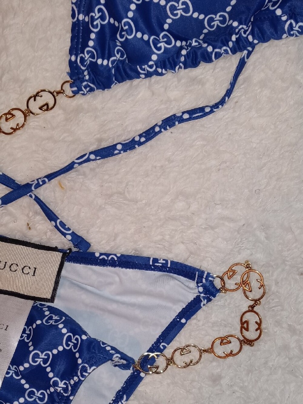 Gucci Blue GG Logo Triangle Chain Bikini - Picture 5 of 13
